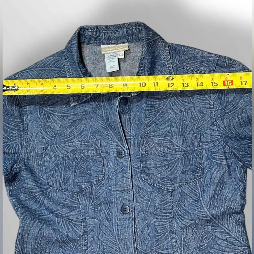 Coldwater Creek Denim Dress Small Floral Print Buttons Long Jean Classic - Picture 4 of 7